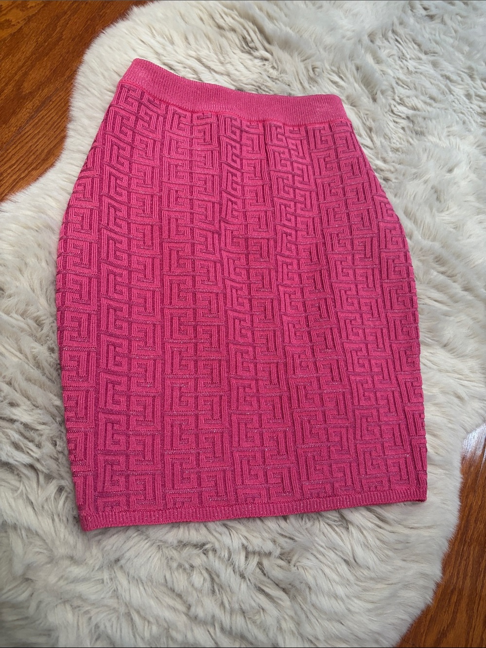 Balmain Pink Textured Knit Pencil Skirt